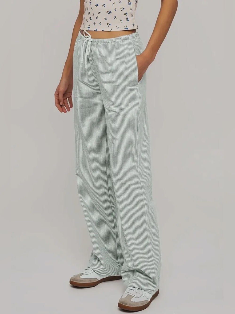 John Galt California Green White Stripe Drawstring Lounge Pants, One Size